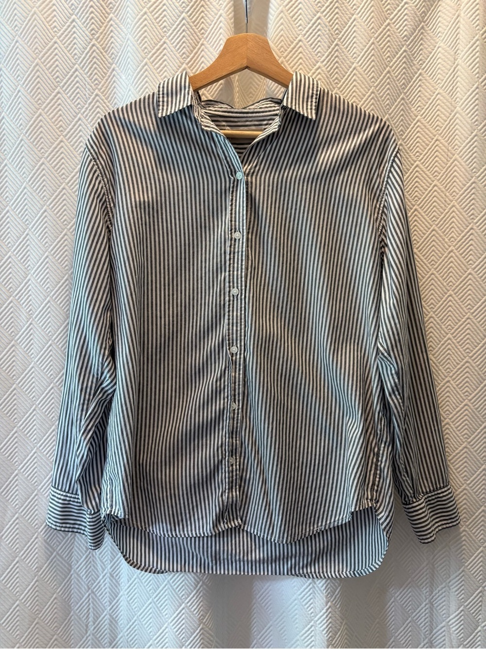 EVERLANE Blue White Striped Button-Up Shirt Classic Cotton Blouse Size 10